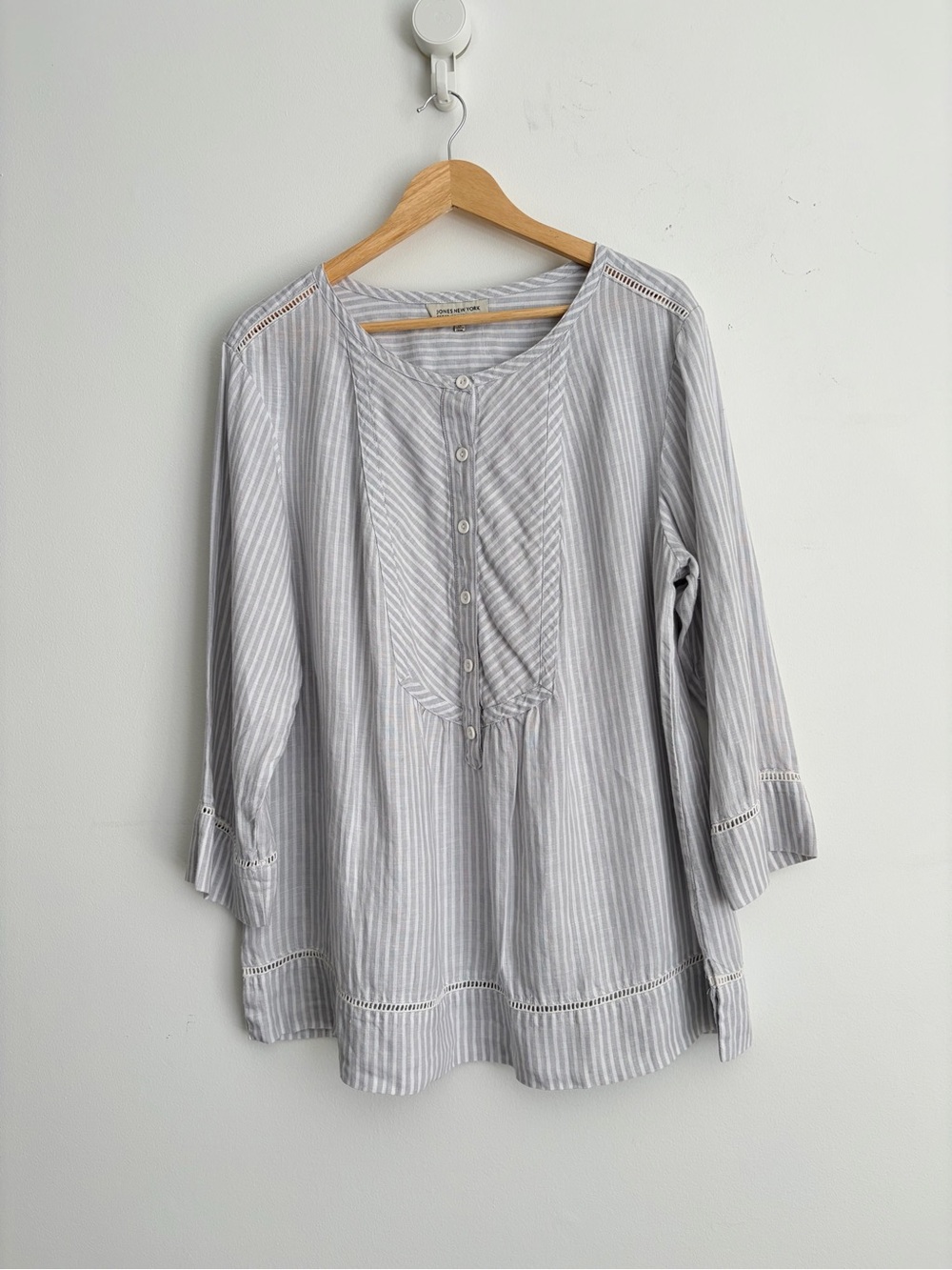 Vintage Jones New York 100% Linen Lace Tunic Blouse Coastal Lagenlook 1X